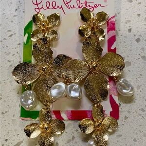 Lilly Pulitzer Gold Floral Earrings with Pearl Drops